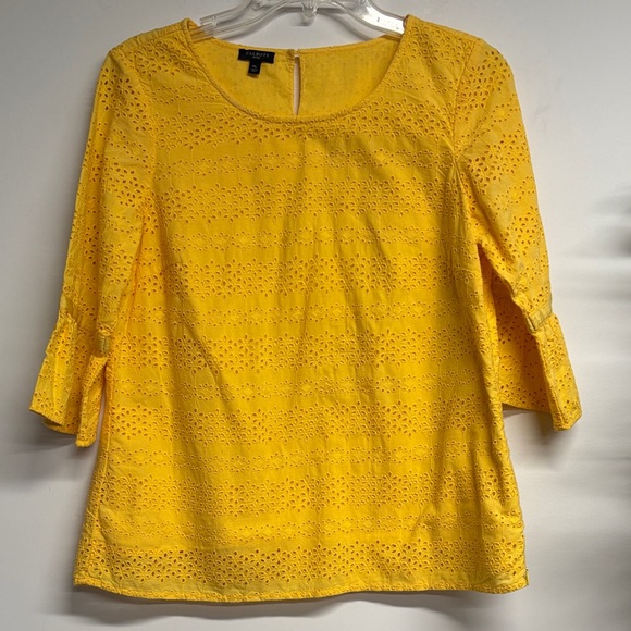 Talbots Tops - Talbots Yellow Eyelet Bell-Sleeve Top